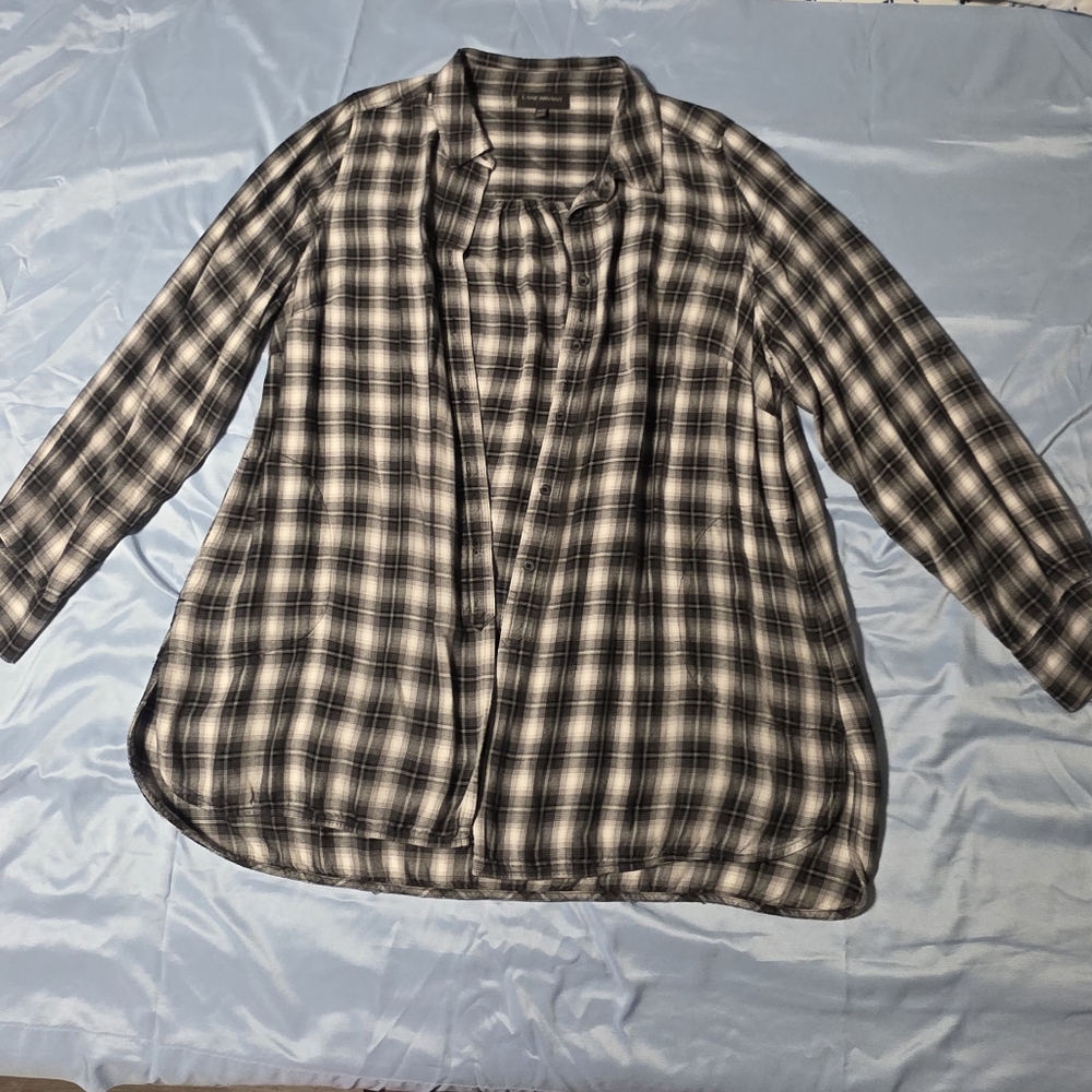 Lane Bryant Black and White Plaid Button-Down Shirt
